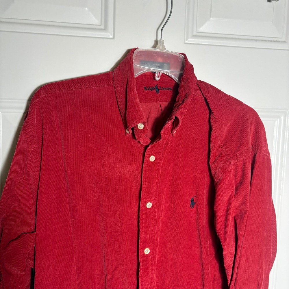 Polo Ralph Lauren Mens Red Corduroy Button Down Shirt The Blake M Long Sleeve - Picture 2 of 12